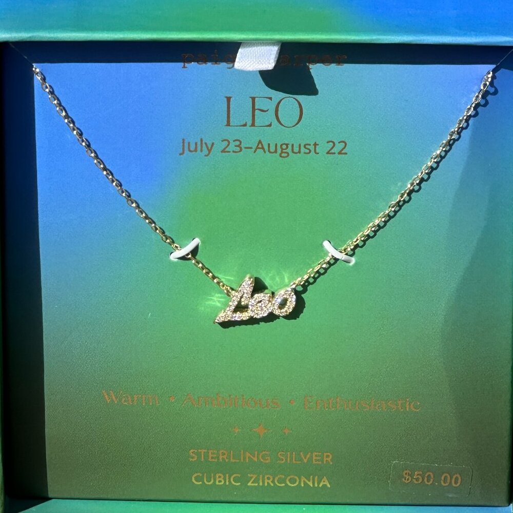 Leo Gold Plated Sterling Silver Cubic Zirconia Zodiac Constellation Necklace NEW